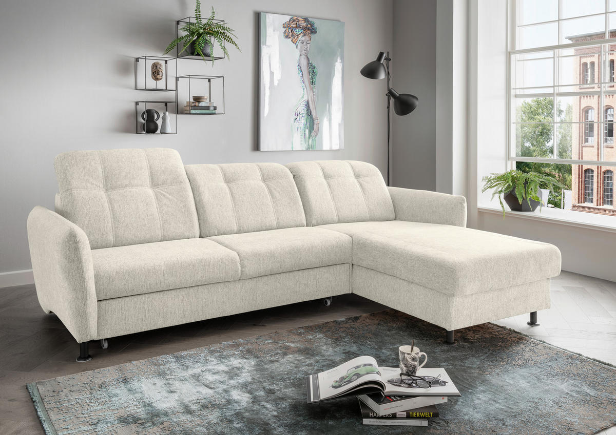 ECKSOFA in Chenille Beige  - Beige/Schwarz, Modern, Textil/Metall (267/184cm) - Livetastic
