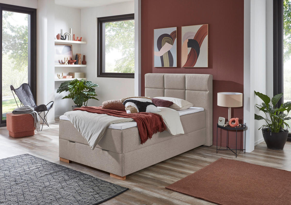 BOXSPRINGBETT 140/200 cm  in Taupe  - Taupe/Eichefarben, Basics, Holz/Textil (140/200cm) - home24