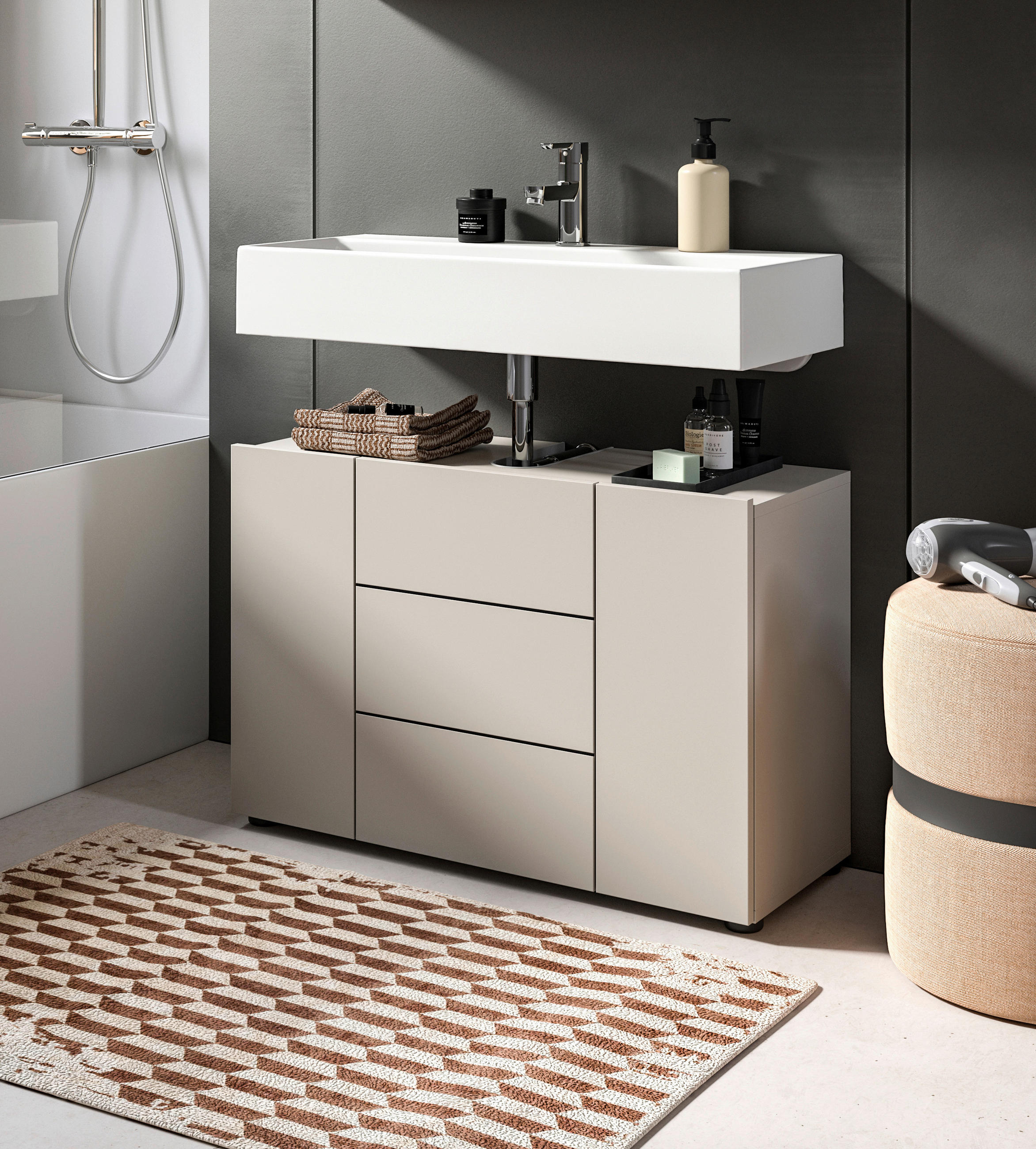 WASCHBECKENUNTERSCHRANK 82/56/34 cm  - Kaschmir/Schwarz, MODERN, Holzwerkstoff/Kunststoff (82/56/34cm) - MID.YOU