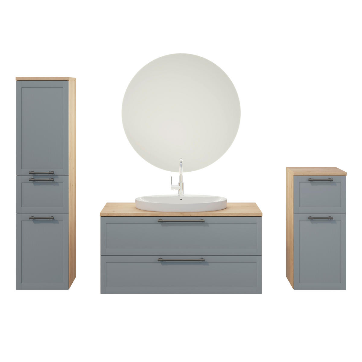 BADEZIMMER 5-teilig  in 200,3 cm  - Edelstahlfarben/Eichefarben, MODERN, Holzwerkstoff/Stein (200,3cm) - Celina Home