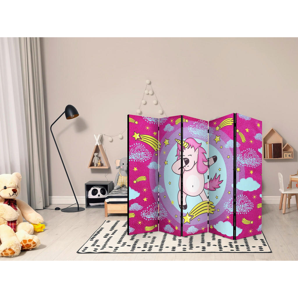 Thumbnail - artgeist Paravent, Pink, Hellblau, Holz, Textil, Kiefer, massiv, Tier, 225x172x3 cm, Motiv auf Vorder- und Rückseite, Wo...