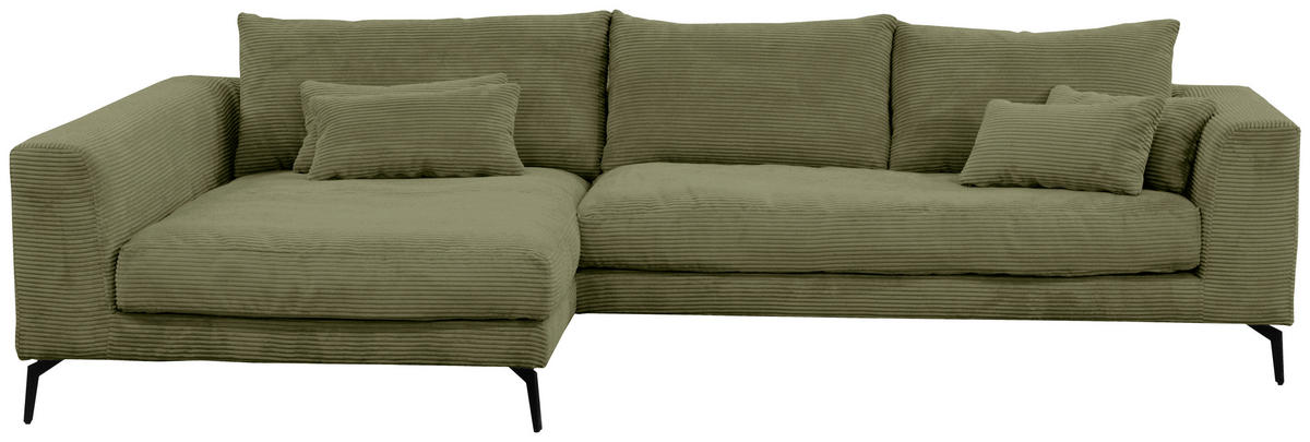 ECKSOFA in Cord Olivgrün  - Schwarz/Olivgrün, Design, Textil/Metall (172/313cm) - Livetastic