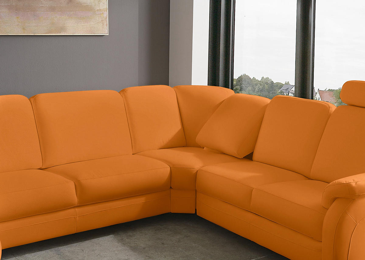 WOHNLANDSCHAFT  in Echtleder Currygelb  - Currygelb/Alufarben, KONVENTIONELL, Leder/Metall (165/329/239cm) - Beldomo Premium