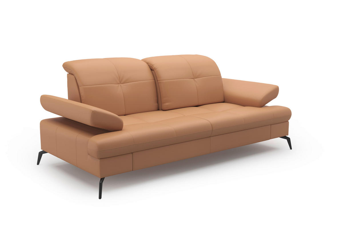 3-SITZER-SOFA in Echtleder Cappuccino  - Schwarz/Cappuccino, Konventionell, Leder/Metall (212/90/122cm) - Sit & More