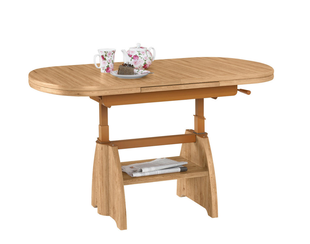 COUCHTISCH in Metall, Holzwerkstoff 125-165,5/71/56-75 cm  - Wildeiche/Eiche Bianco, Konventionell, Holzwerkstoff/Metall (125-165,5/71/56-75cm) - Venda