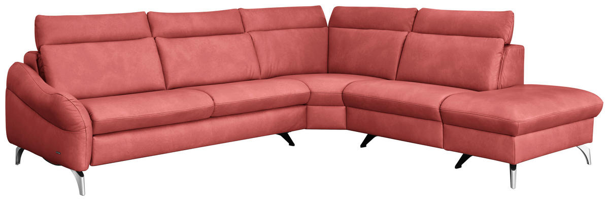 ECKSOFA in Echtleder Rot  - Edelstahlfarben/Rot, Konventionell, Leder/Metall (296/242cm) - Himolla Komfortklass