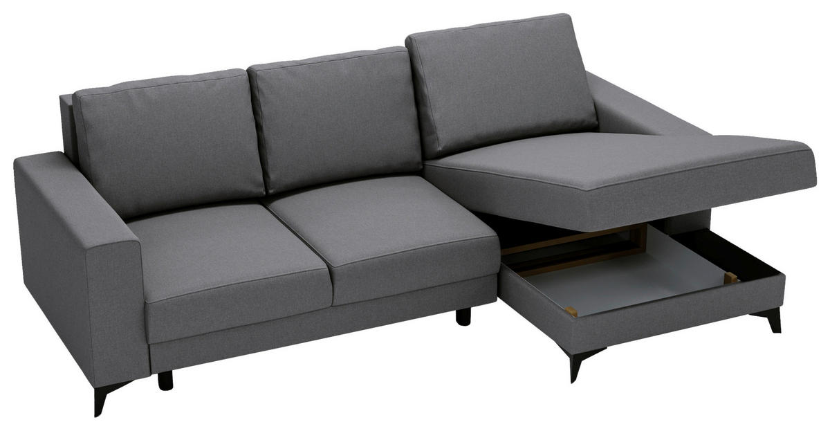 ECKSOFA in Flachgewebe Grau  - Schwarz/Grau, Design, Textil/Metall (244/156cm) - Livetastic