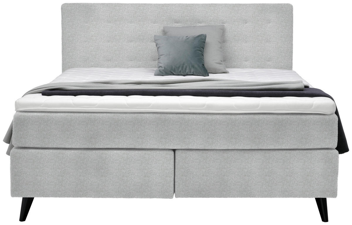 BOXSPRINGBETT 180/200 cm  in Hellgrau  - Hellgrau/Schwarz, Konventionell, Holz/Textil (180/200cm) - Voleo