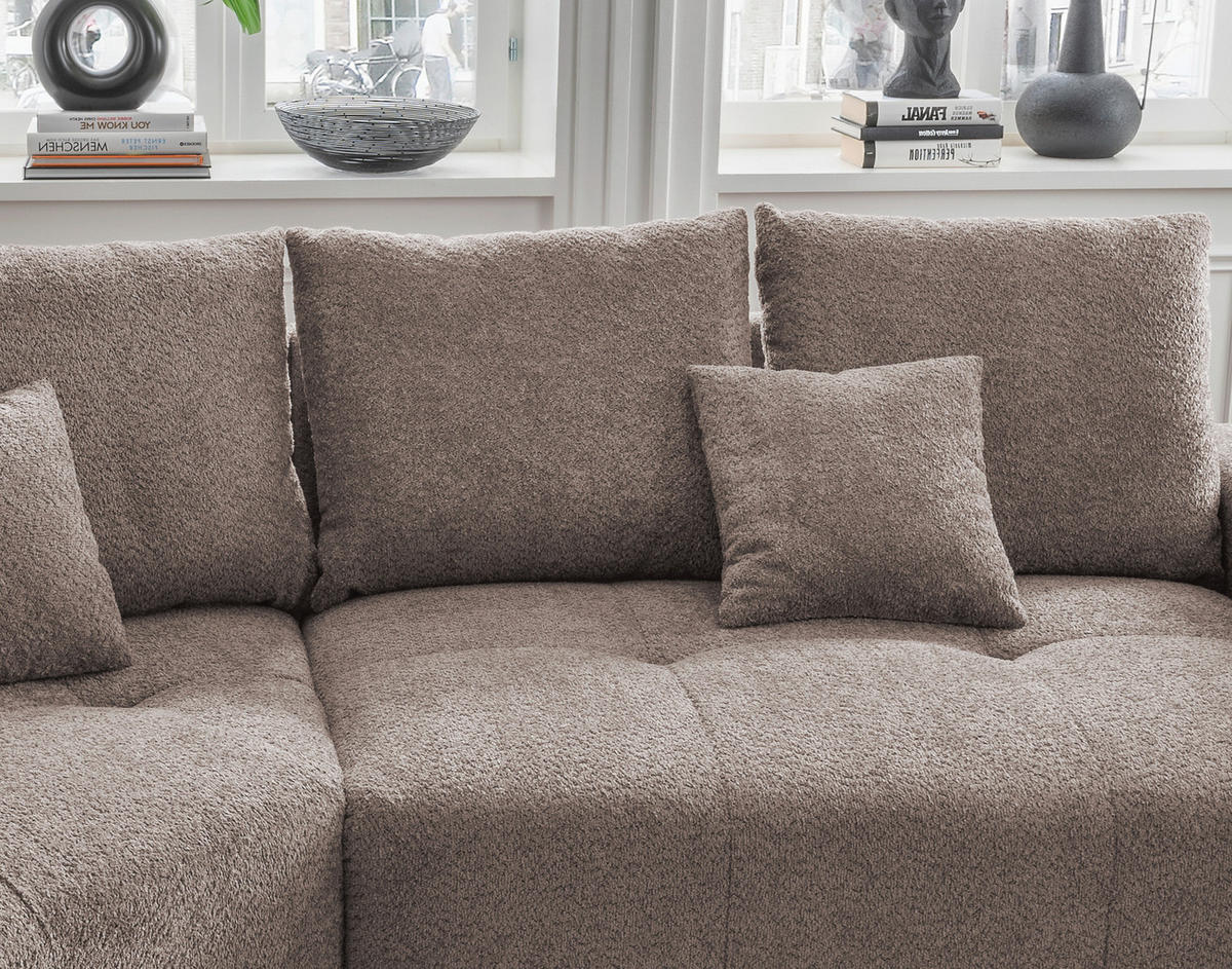 BIGSOFA Bouclé Taupe  - Taupe/Schwarz, MODERN, Kunststoff/Textil (323/91/155cm) - Livetastic