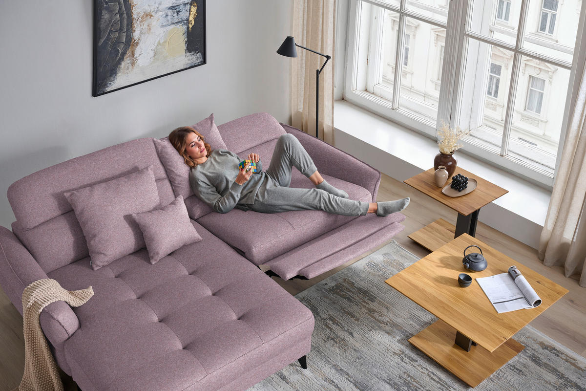 ECKSOFA Flachgewebe Altrosa  - Schwarz/Altrosa, Design, Textil/Metall (175/246cm) - Celina