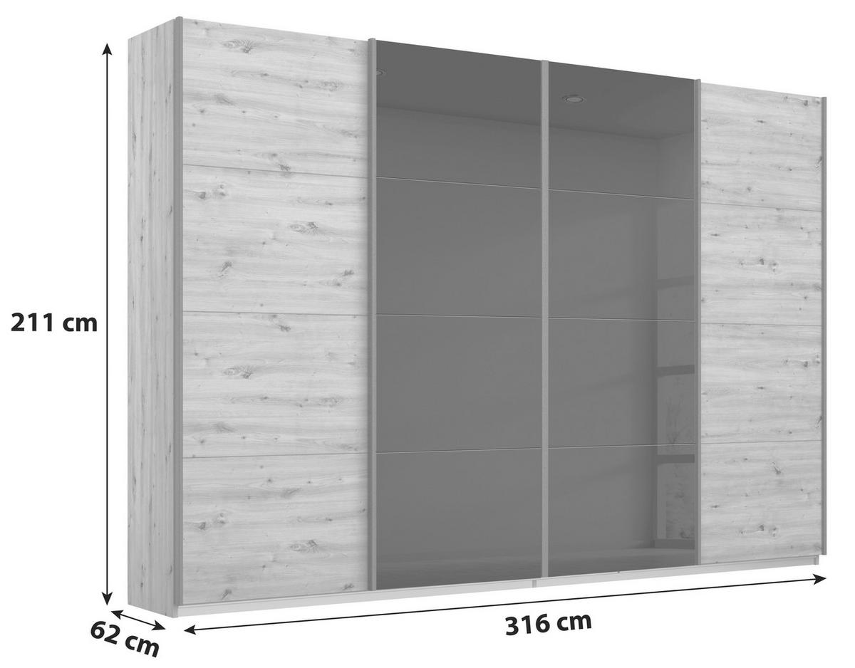 SCHIEBETÜRENSCHRANK 316/211/62 cm 4-türig Eiche Artisan  - Eiche Artisan/Grau, MODERN, Holzwerkstoff/Metall (316/211/62cm) - Luca Bessoni