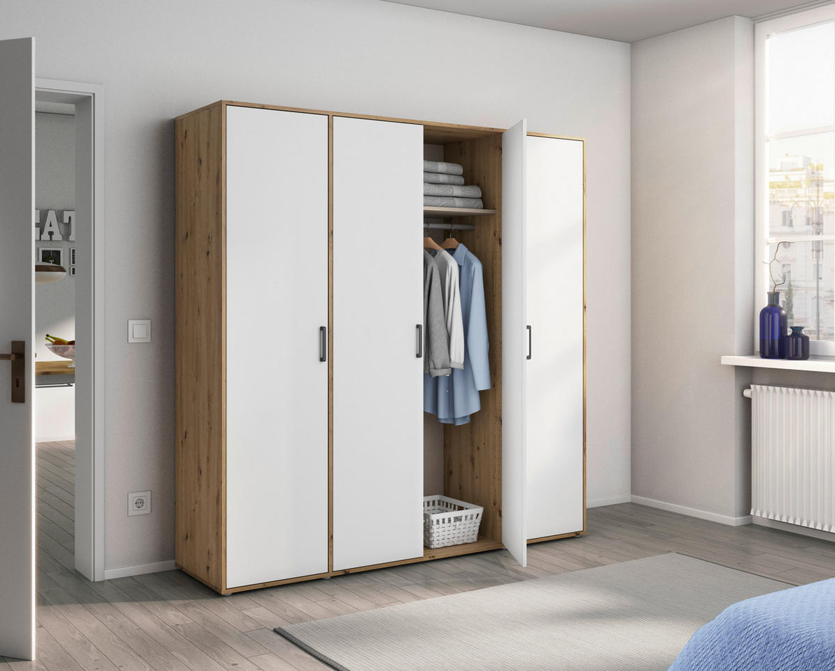 DREHTÜRENSCHRANK  in Weiß, Eiche Artisan  - Eiche Artisan/Weiß, MODERN, Holzwerkstoff/Kunststoff (187/194/53cm) - Rauch Möbel