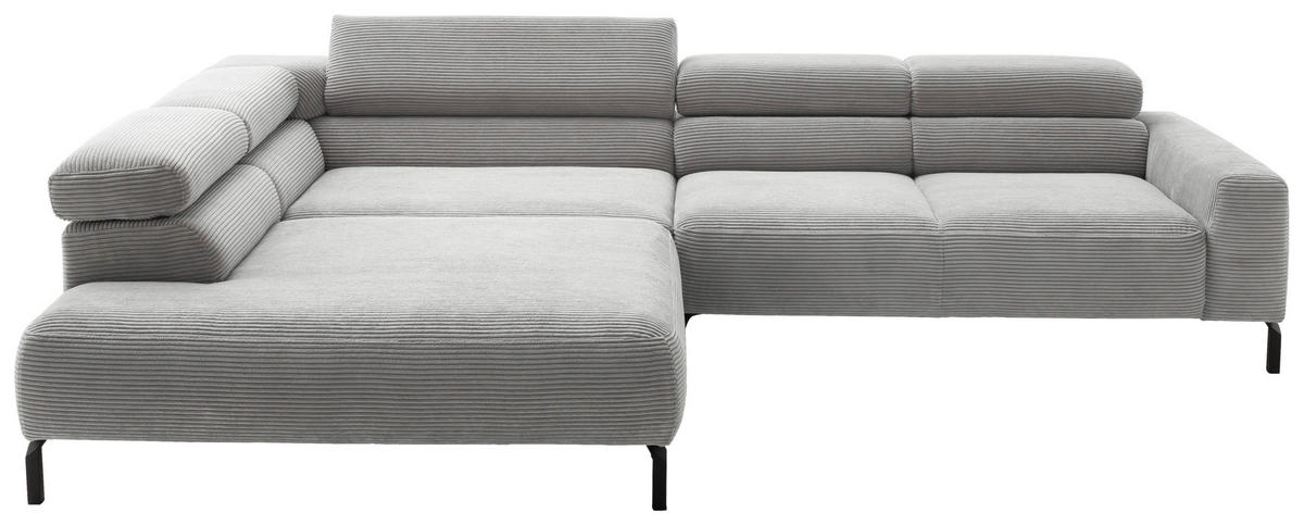 ECKSOFA inkl. Funktion Cord Grau  - Schwarz/Grau, Modern, Textil/Metall (221-224/314-317cm) - Pure Home Lifestyle