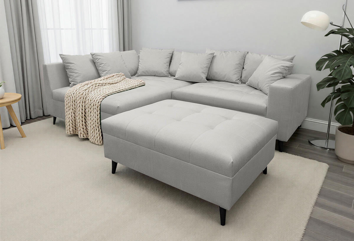 Ecksofa inkl. Hocker  in Mikrofaser Grau  174/247 cm  - Schwarz/Grau, Design, Holz/Textil (174/247cm) - MID.YOU