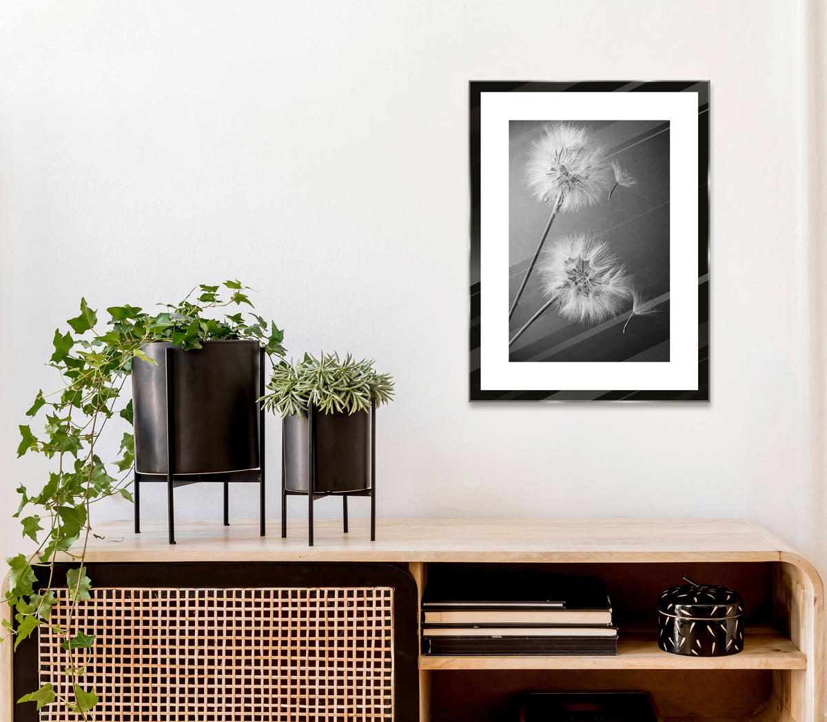 GLASBILD Blumen  - Schwarz/Weiß, Basics, Glas (30/40/1,40cm) - Euroart