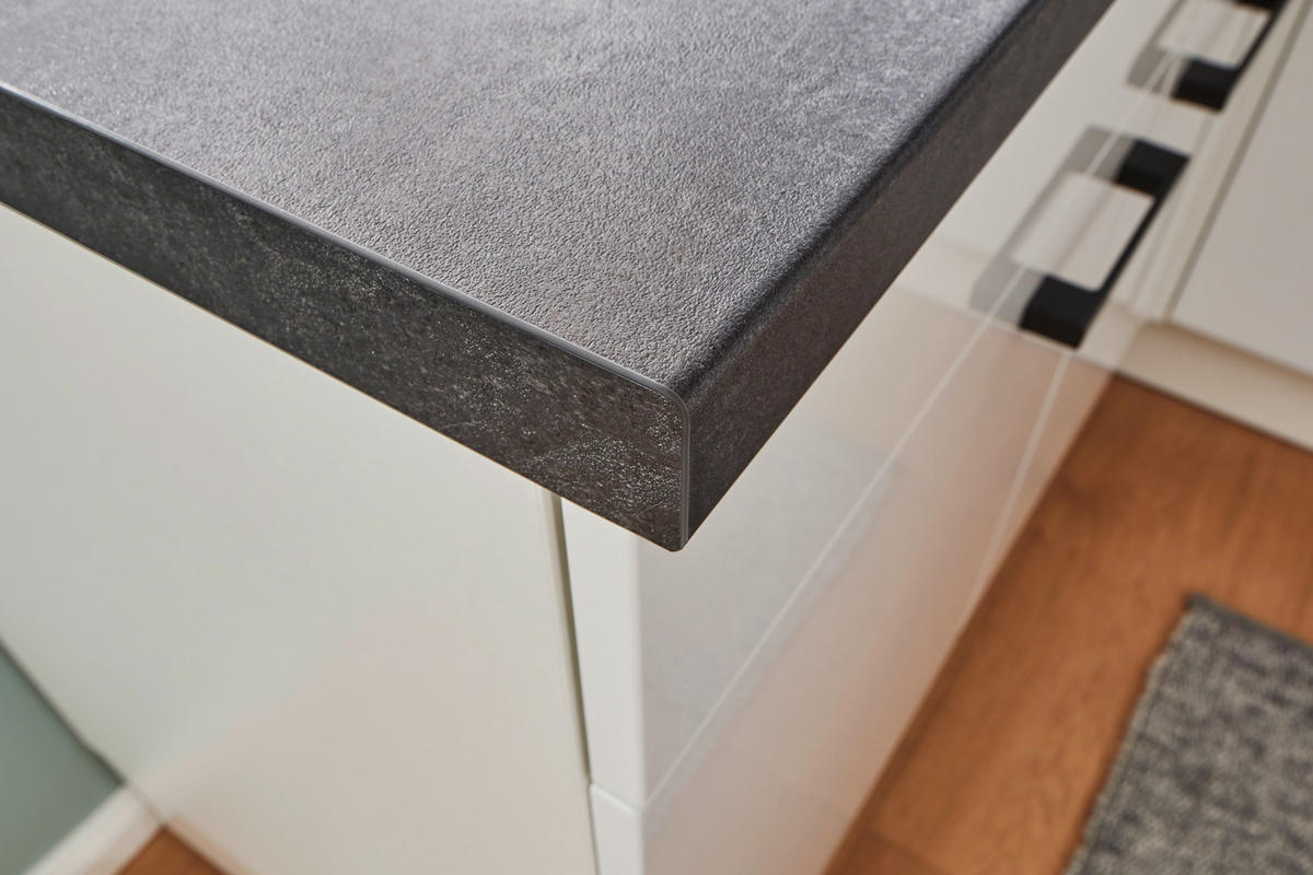 ECKKÜCHE 285/165 cm  in Graphitfarben, Weiß Hochglanz  - Weiß Hochglanz/Schwarz, Design, Holzwerkstoff/Metall (285/165cm) - Pino