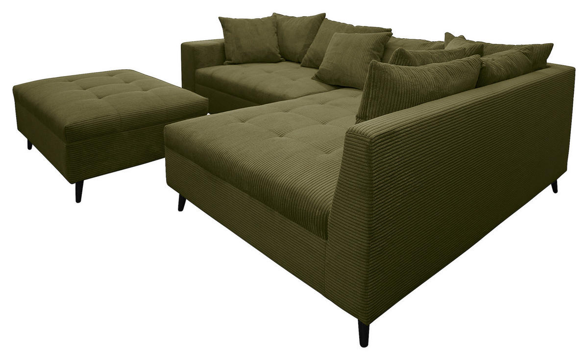 Ecksofa inkl. Hocker tekstil  maslinasto zelena   - maslinasto zelena/crna, Design, tekstil/drvo (247/174cm) - MID.YOU