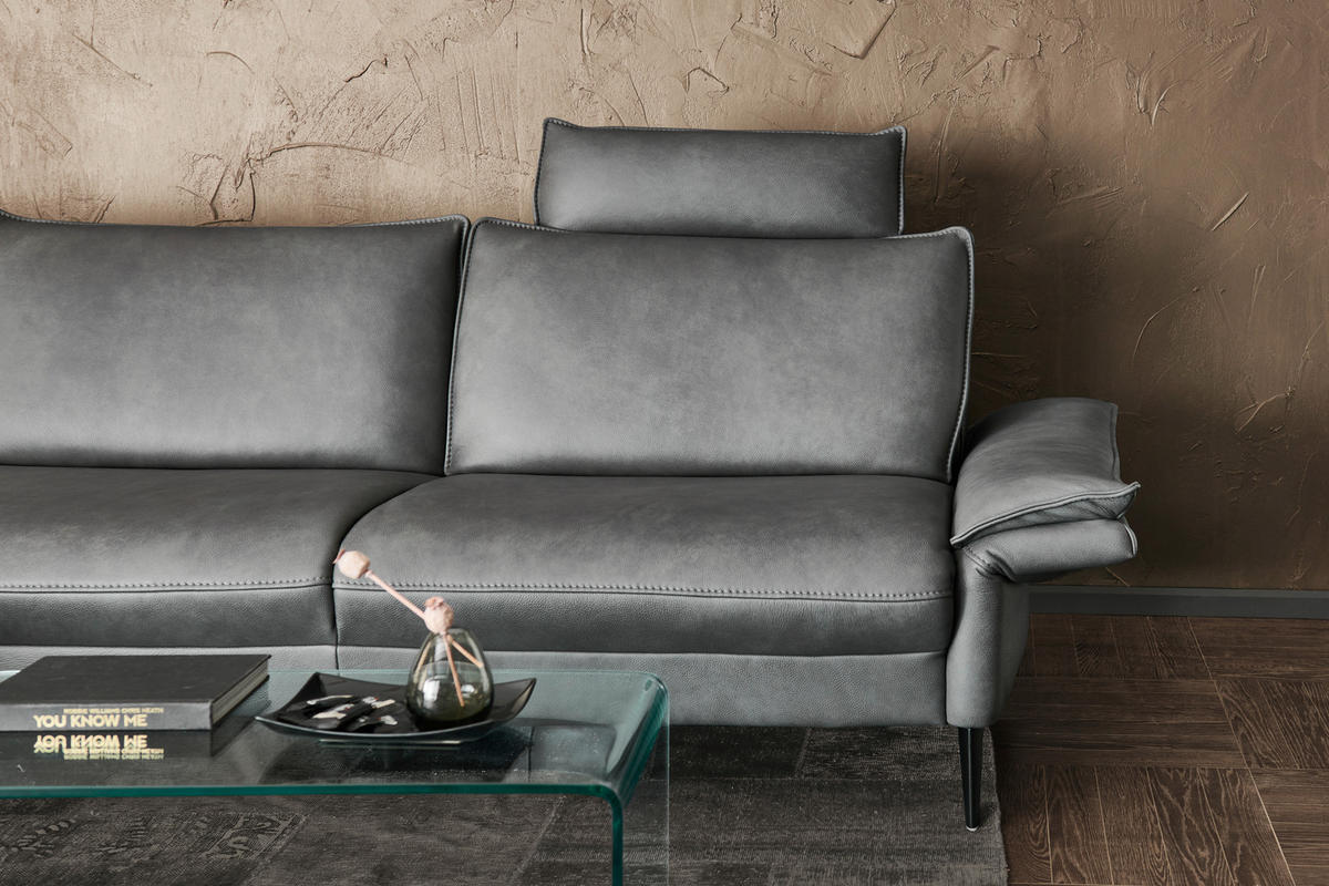 ECKSOFA in Echtleder Anthrazit  172/334 cm  - Anthrazit/Schwarz, Design, Leder/Metall (172/334cm) - Hukla
