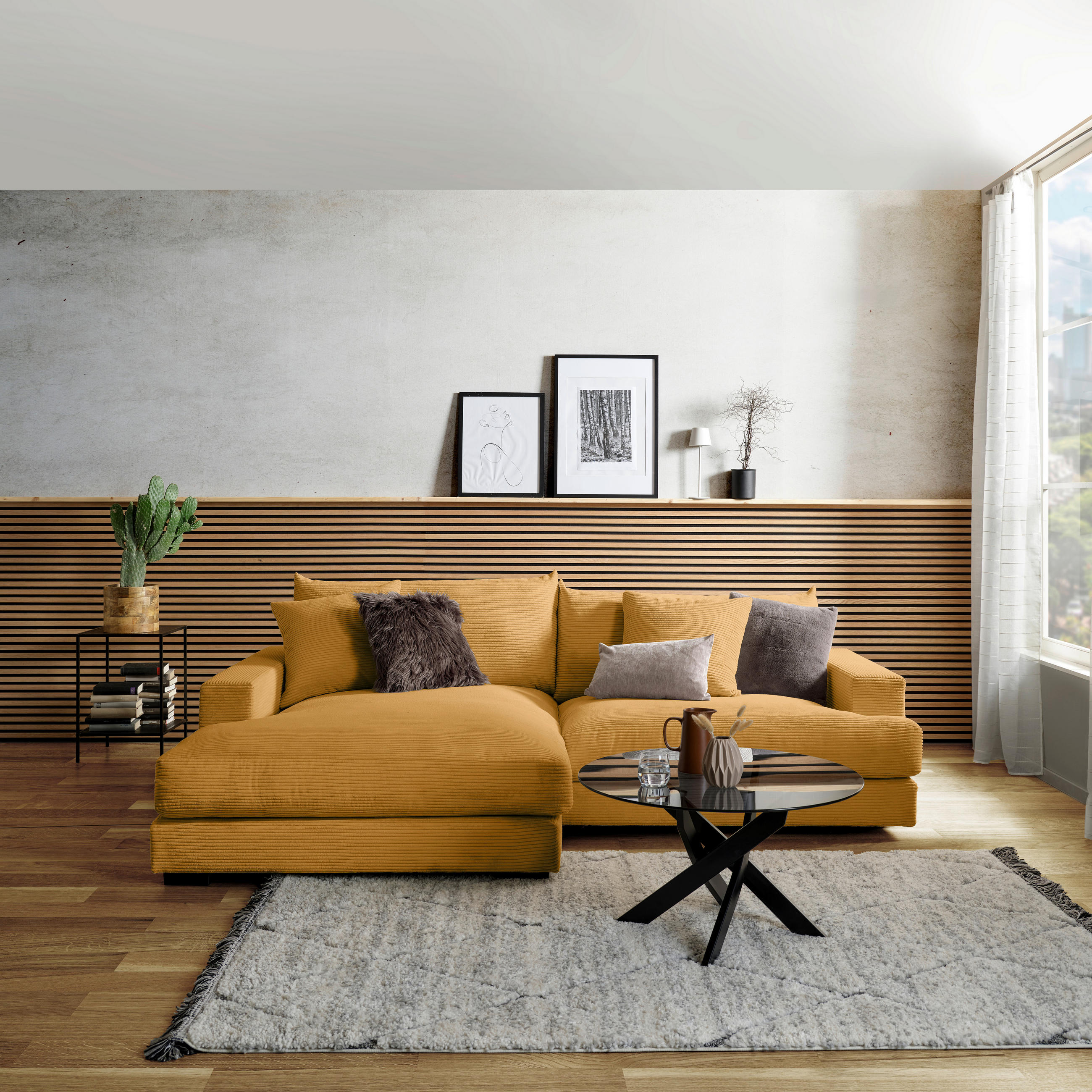 ECKSOFA Senfgelb Cord  - Senfgelb/Schwarz, MODERN, Textil (180/265cm) - P & B