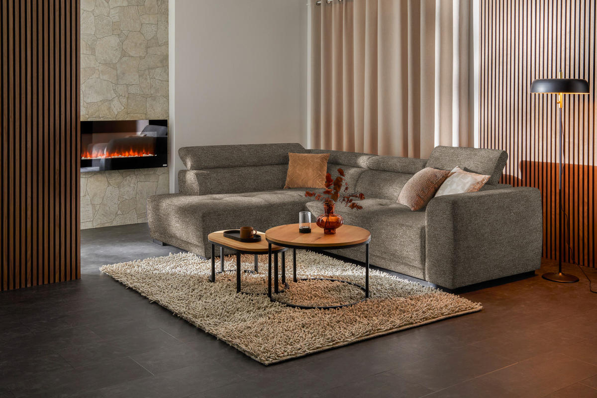 ECKSOFA in Chenille Hellbraun  - Hellbraun/Schwarz, Design, Kunststoff/Textil (205/284cm) - MID.YOU