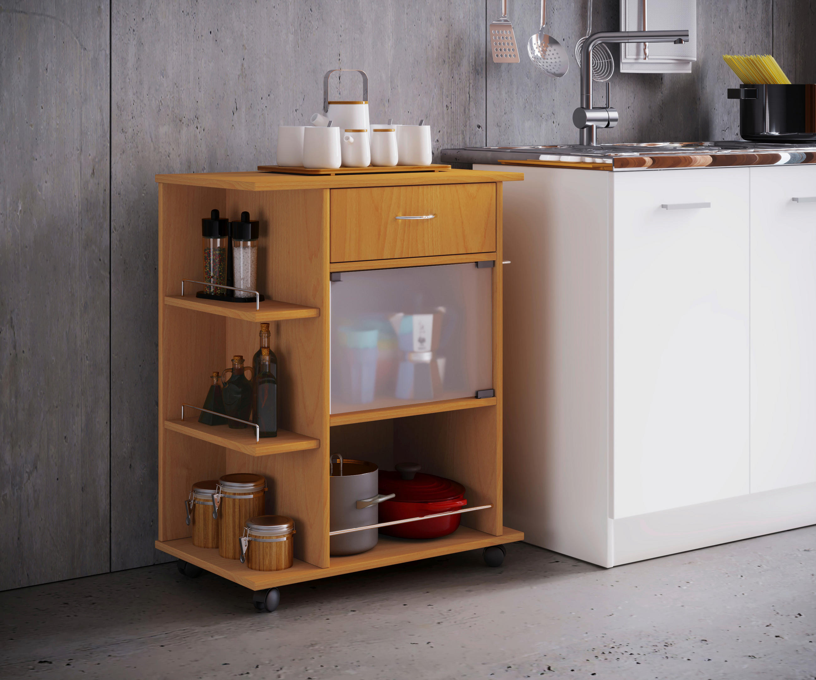 ALLZWECKWAGEN 65/39/80 cm  - Buchefarben, Modern, Glas/Holzwerkstoff (65/39/80cm) - MID.YOU