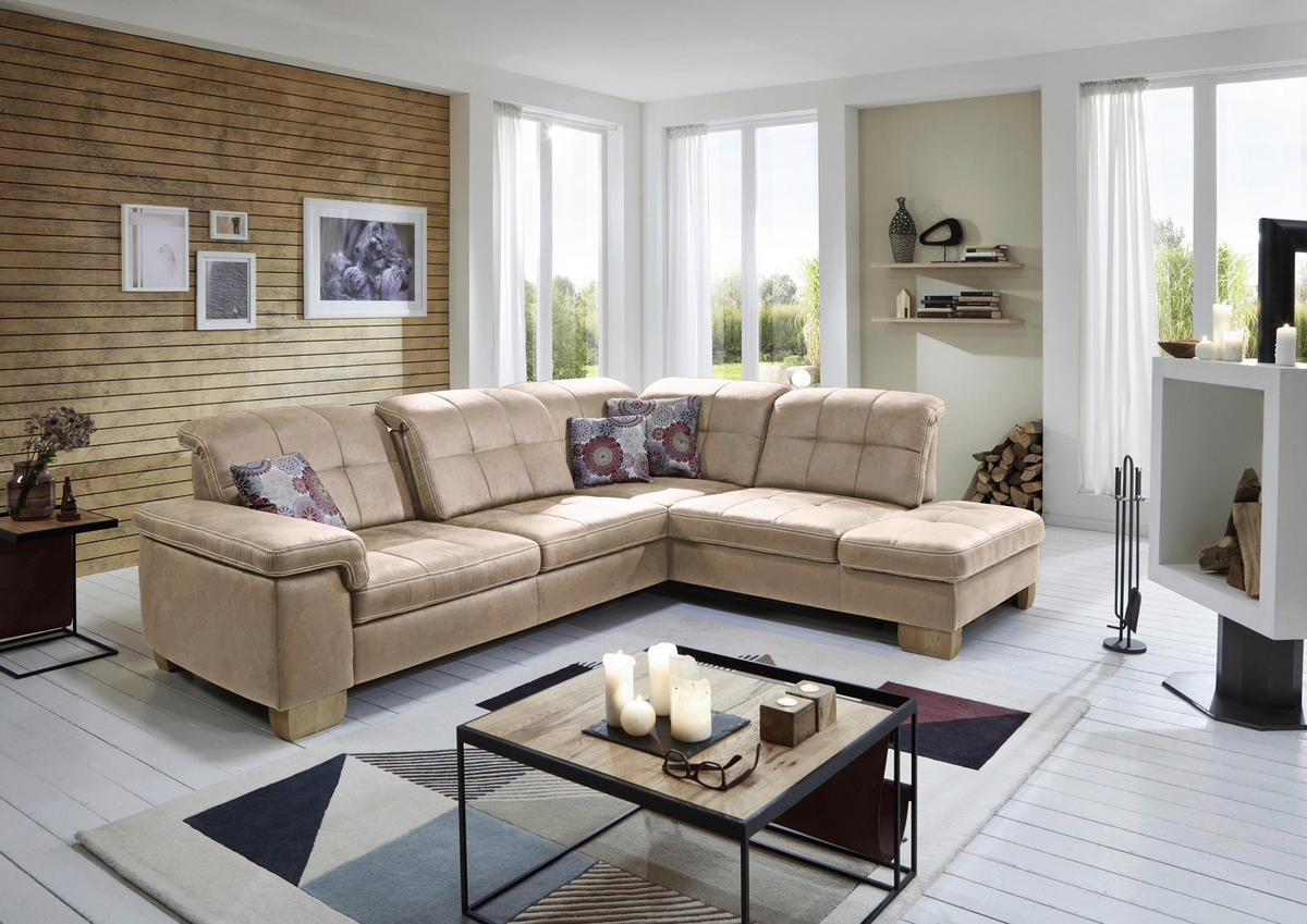 ECKSOFA Beige Mikrofaser  - Beige, KONVENTIONELL, Holz/Textil (299/243cm) - Carryhome
