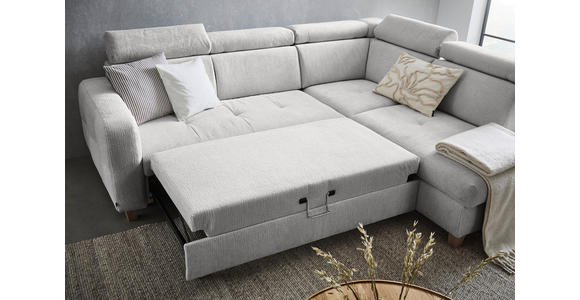 ECKSOFA inkl. Funktionen Grau Samt - Grau, Natur, Holz/Textil (261/206cm) - Venda