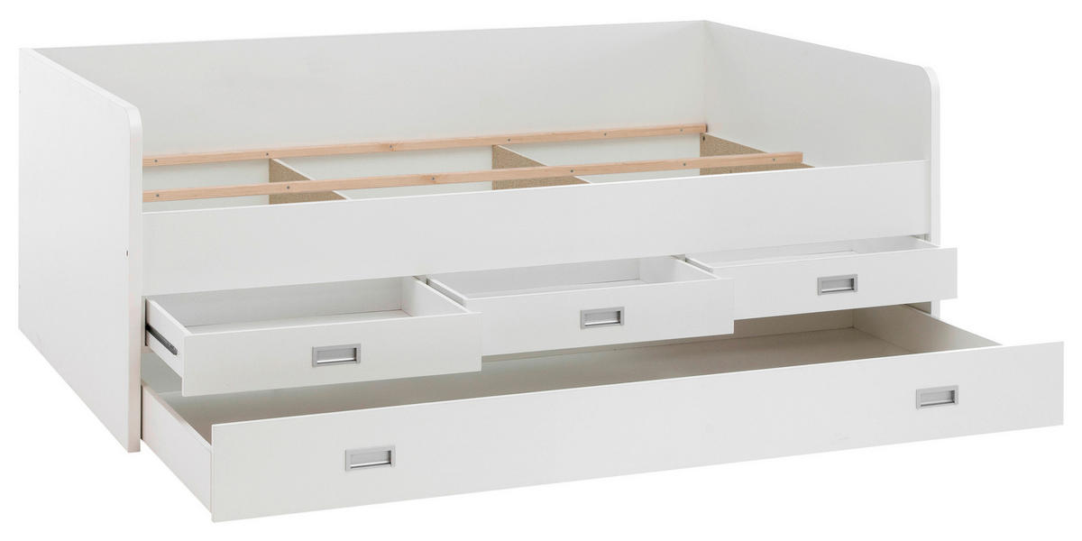 AUSZIEHBETT 120/200 cm Weiss  - Weiss/Schwarz, Konventionell, Holzwerkstoff/Kunststoff (120/200cm) - MID.YOU