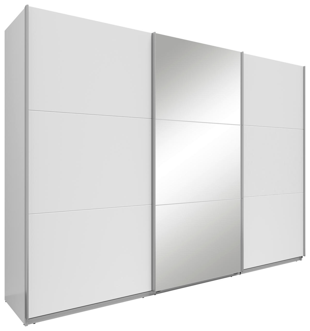 SCHWEBETÜRENSCHRANK Weiss  - Weiss/Silberfarben, Basics, Glas/Holzwerkstoff (300/216/64cm) - Boxxx