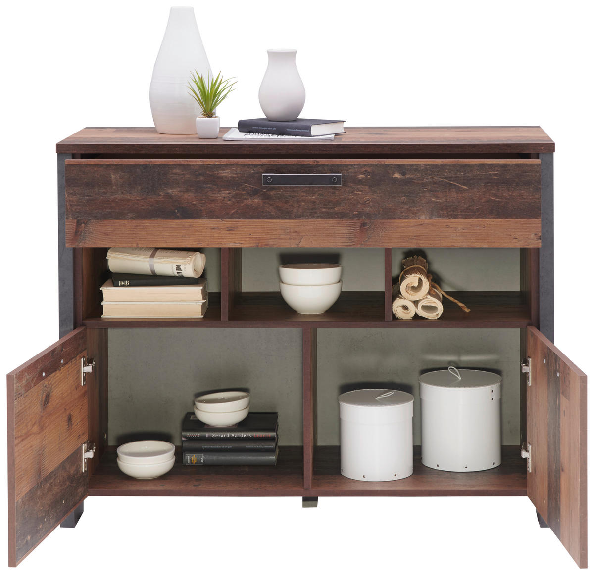 KOMMODE , 106,7/86,3/41,6 cm, 1 Schublade(n)  - Dunkelgrau/Dunkelbraun, Design, Holzwerkstoff/Kunststoff (106,7/86,3/41,6cm) - Carryhome