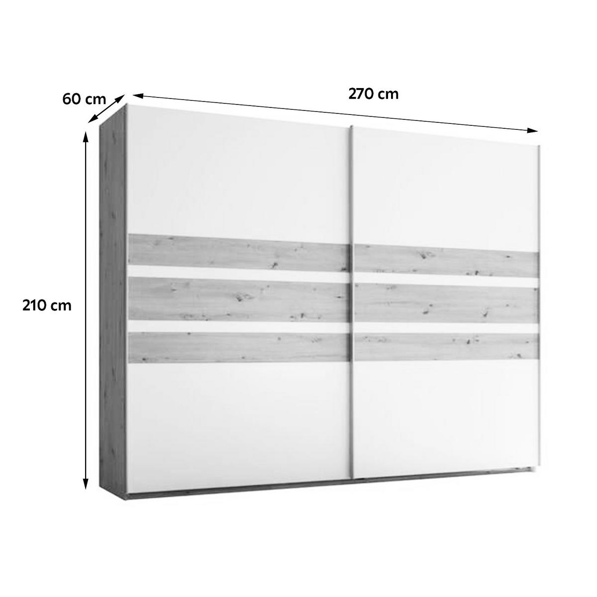 OMARA Z DRSNIMI VRATI, bela, hrast artisan  - bela/barve aluminija, Moderno, kovina/leseni material (270/210/60cm) - Livetastic