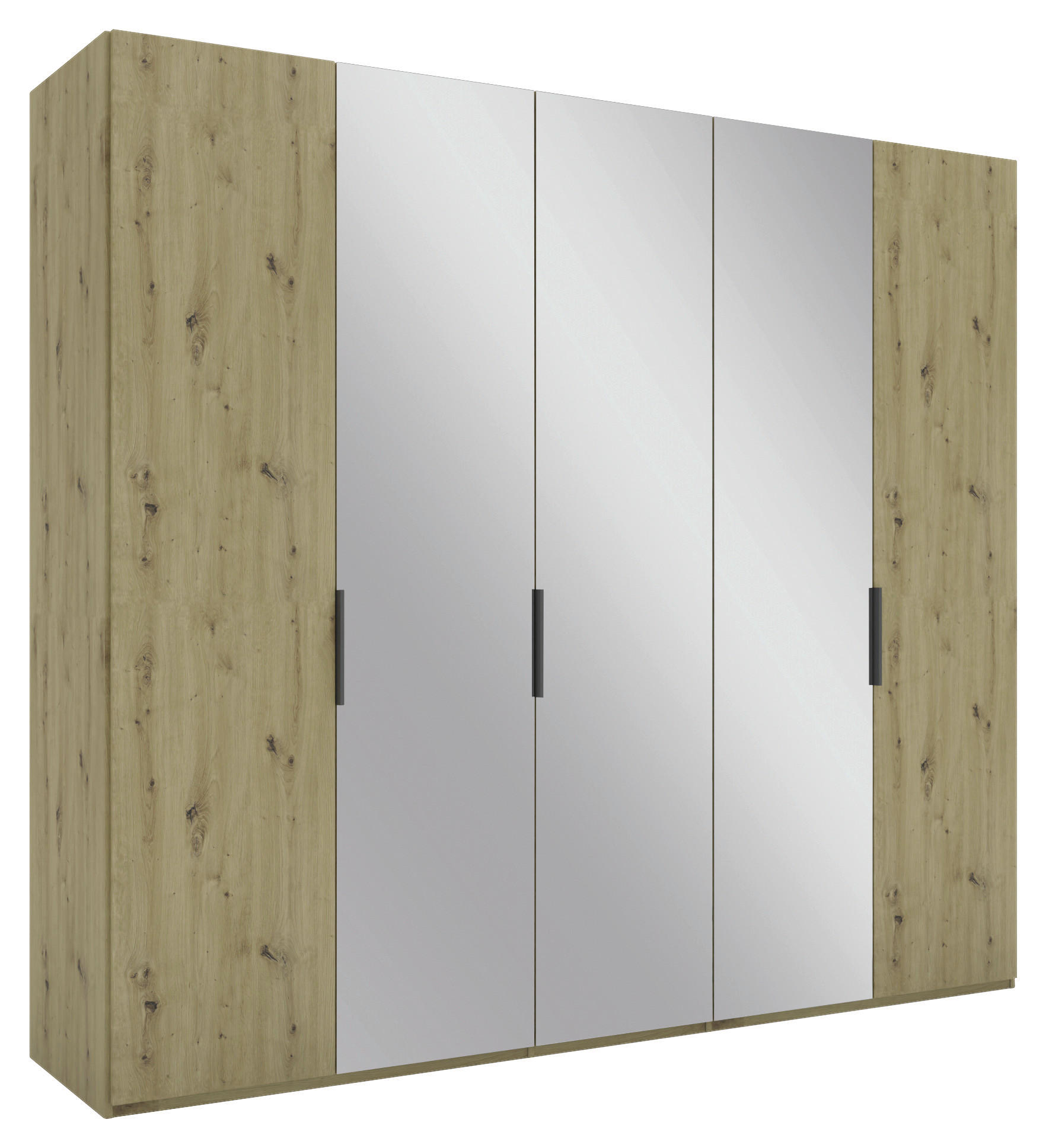 DREHTÜRENSCHRANK 250/223/62 cm 5-türig  - Schwarz/Eiche Artisan, KONVENTIONELL, Glas/Holzwerkstoff (250/223/62cm) - Visionight