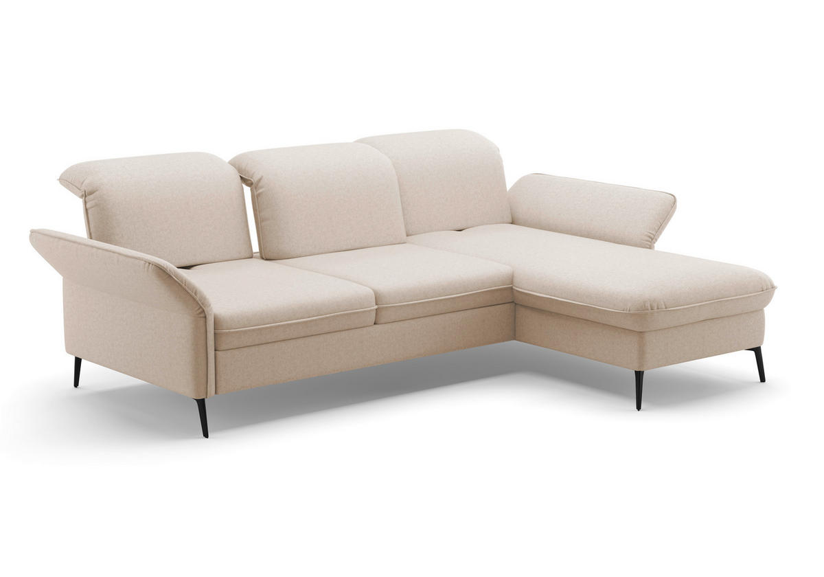 ECKSOFA in Flachgewebe Creme  - Creme/Schwarz, Konventionell, Textil/Metall (264/198cm) - Sit & More
