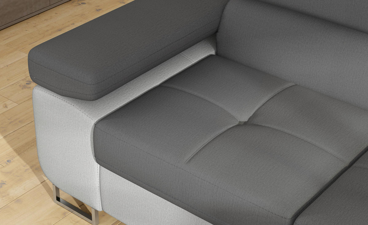 ECKSOFA  Grau, Hellgrau Textilgeflecht  - Chromfarben/Hellgrau, Design, Textil/Metall (203/272cm) - MID.YOU