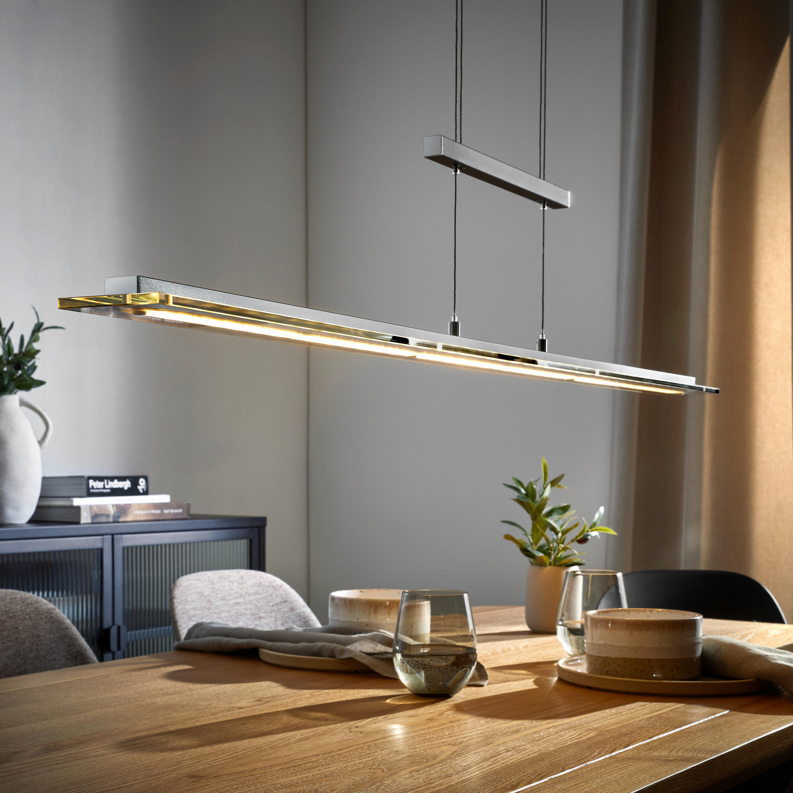 LED-HÄNGELEUCHTE 135/9/80-150 cm    - Chromfarben/Schwarz, Design, Glas/Metall (135/9/80-150cm) - Fischer & Honsel