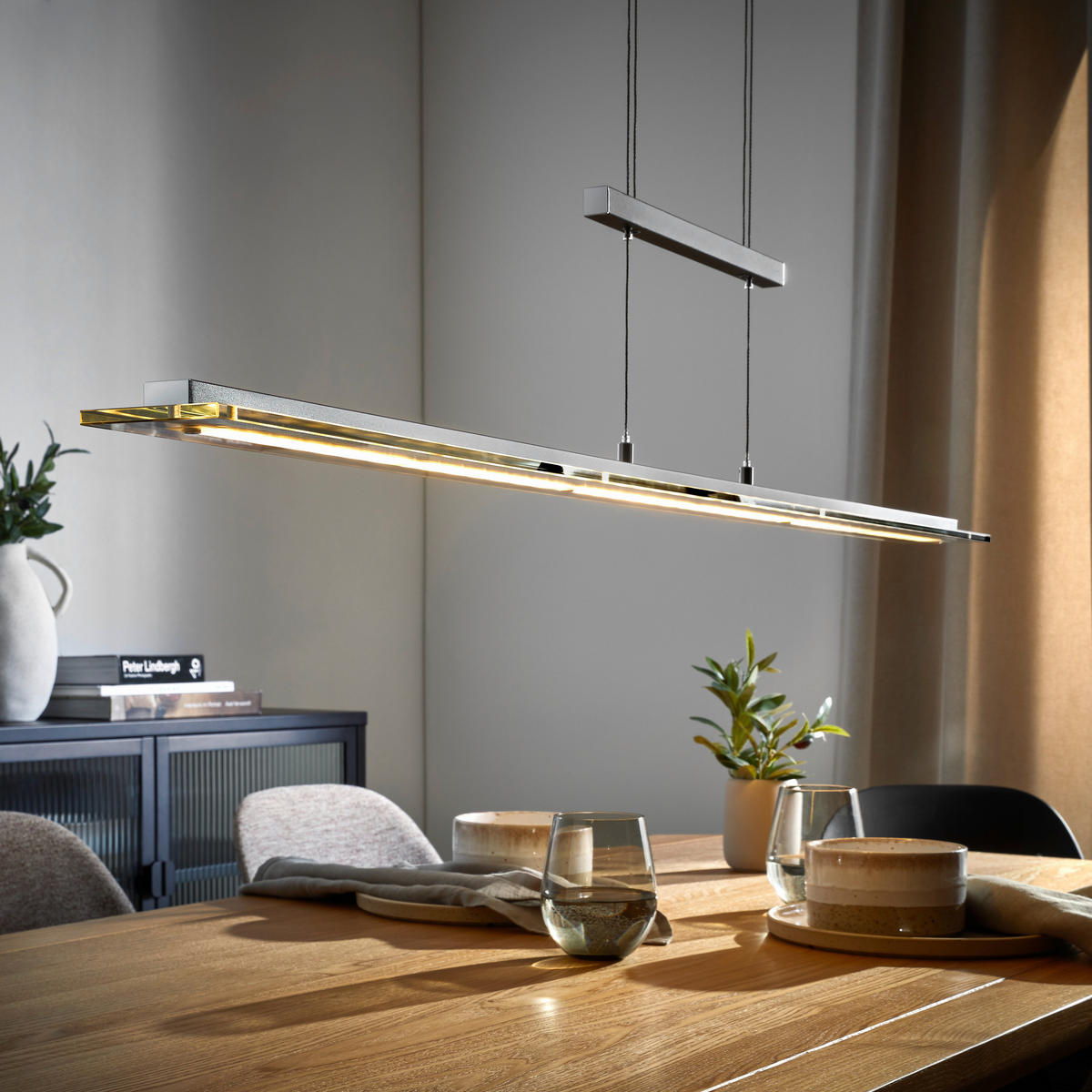 LED-HÄNGELEUCHTE 135/9/80-150 cm    - Chromfarben/Schwarz, Design, Glas/Metall (135/9/80-150cm) - Fischer & Honsel