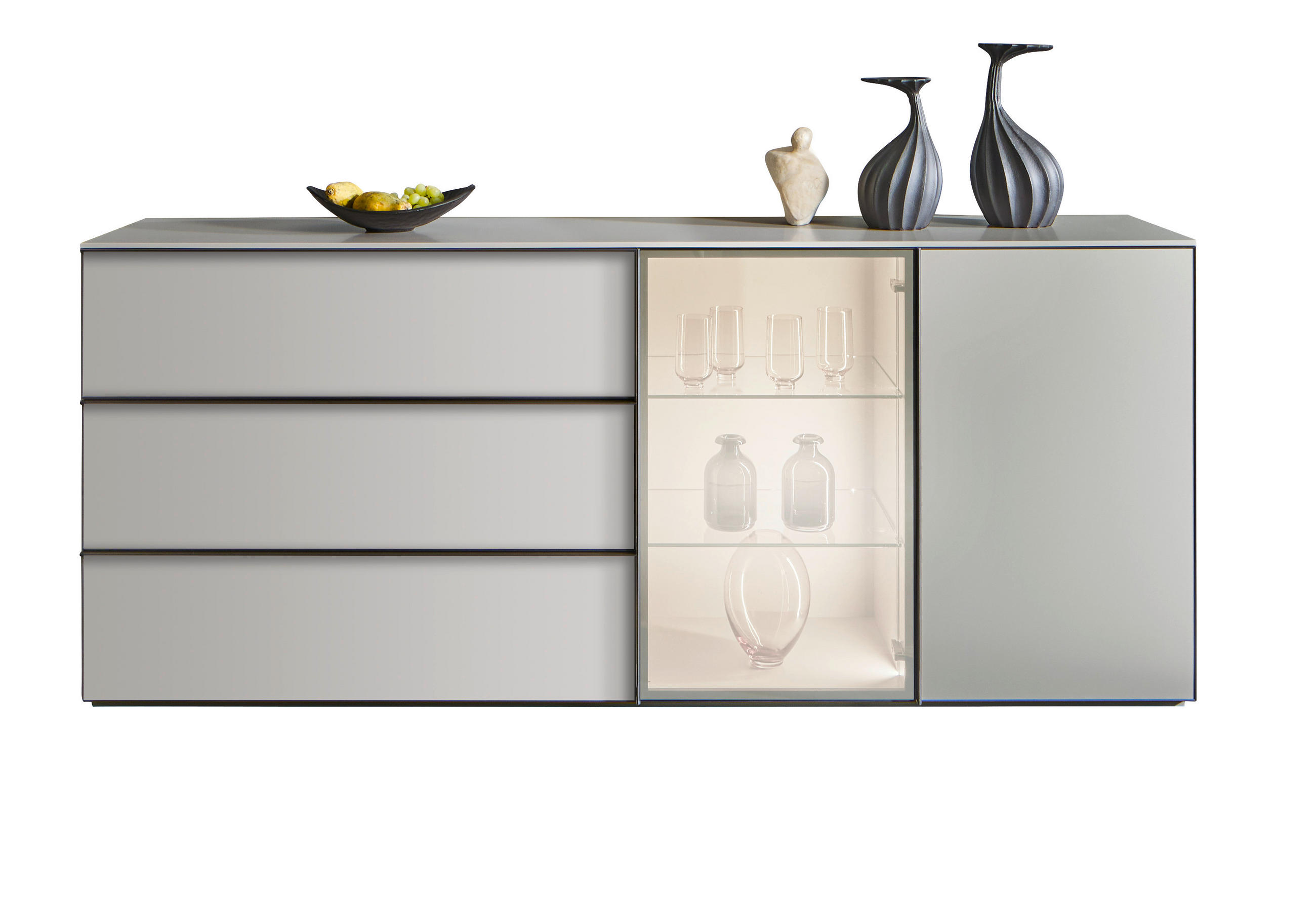 SIDEBOARD Taupe  210/90/45 cm  - Taupe/Schwarz, Design, Glas/Holzwerkstoff (210/90/45cm) - Ambiente