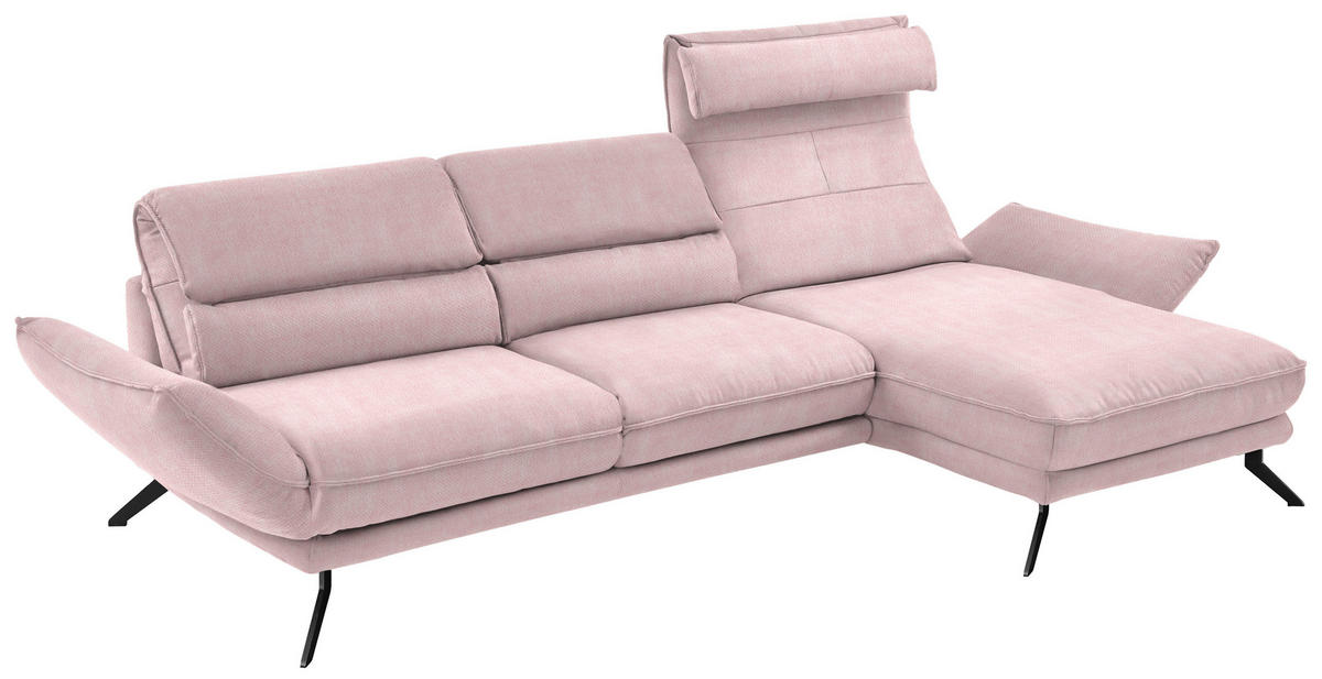 ECKSOFA in Velours Hellrosa  - Hellrosa/Schwarz, Design, Textil/Metall (283/153cm) - Valdera