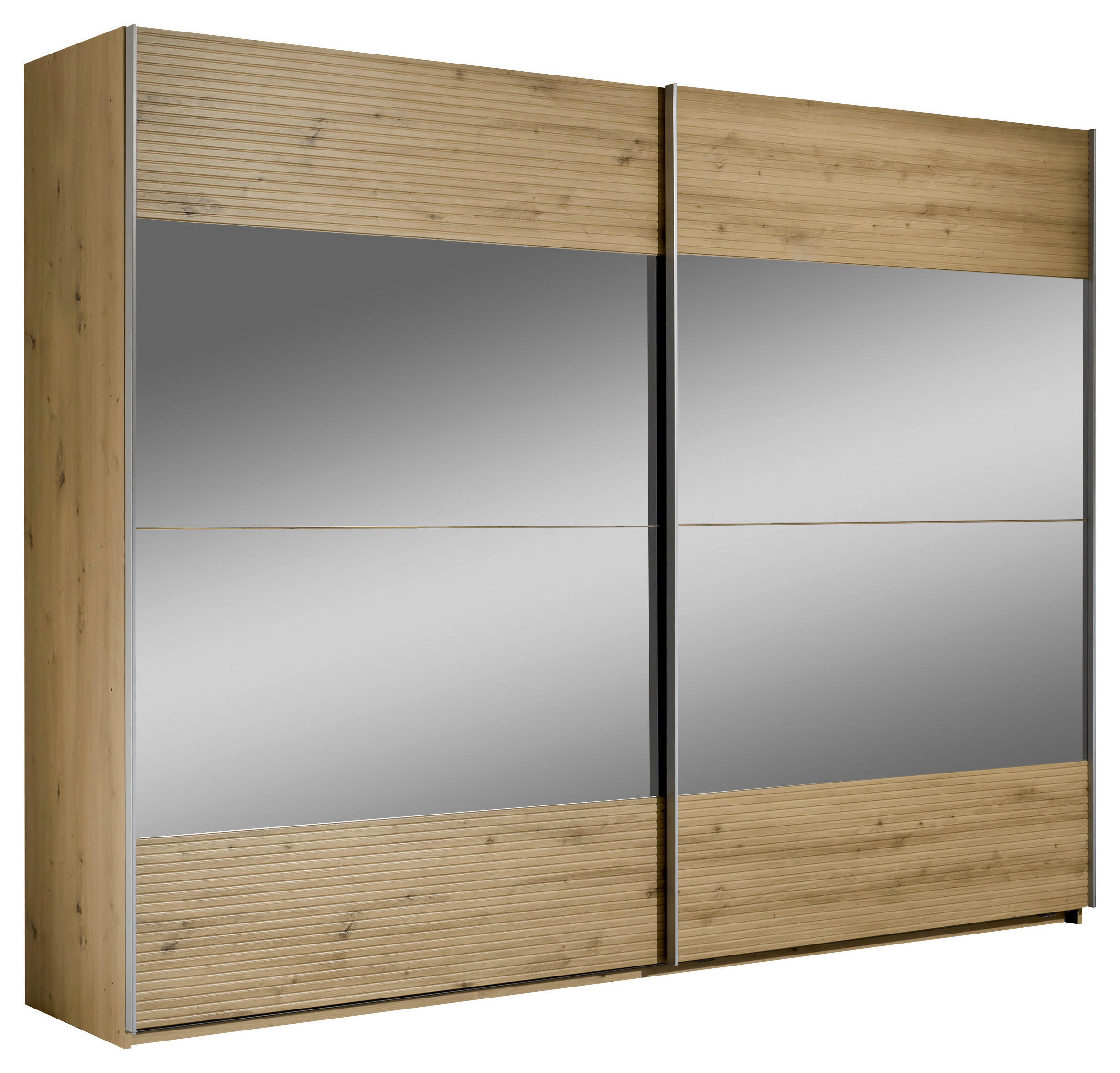 DULAP CU UȘI CULISANTE in stejar Artisan  - stejar Artisan/culoare aluminiu, Konventionell, sticlă/metal (270/210/60cm) - Ti'me