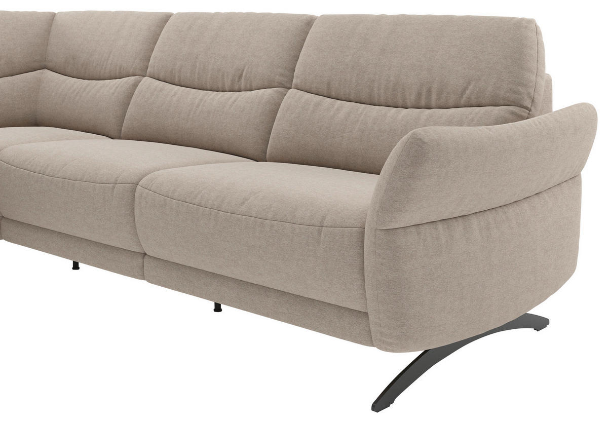 ECKSOFA Sandfarben Webstoff  - Sandfarben/Schwarz, KONVENTIONELL, Textil/Metall (201/263cm) - Pure Home Comfort