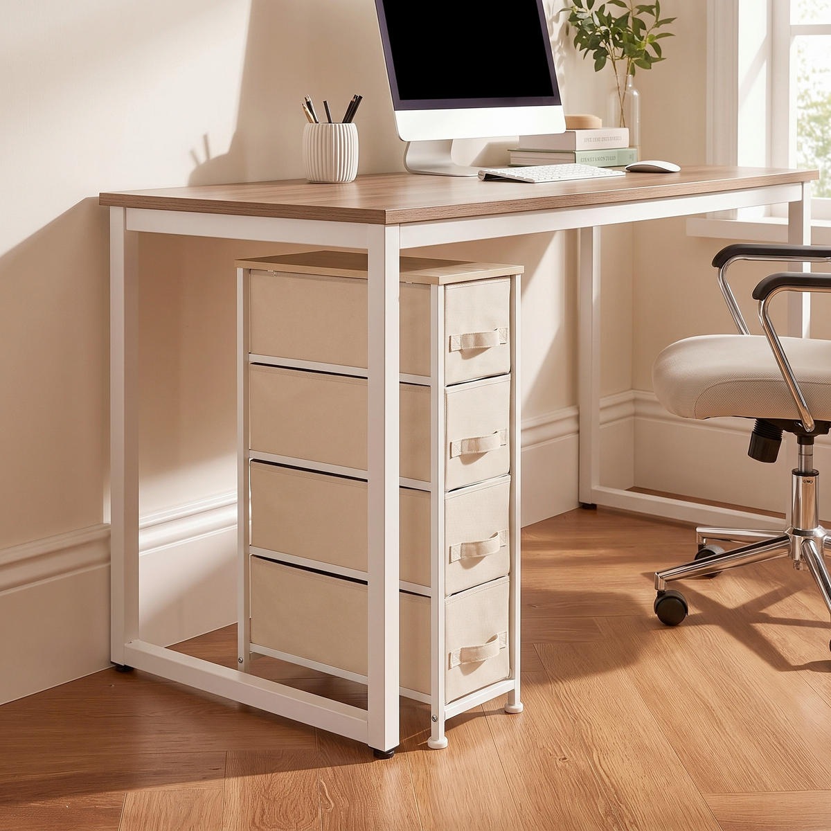 KOMMODE , 20/76/48 cm, 4 Schublade(n)  - Beige/Weiß, MODERN, Kunststoff/Textil (20/76/48cm) - MID.YOU