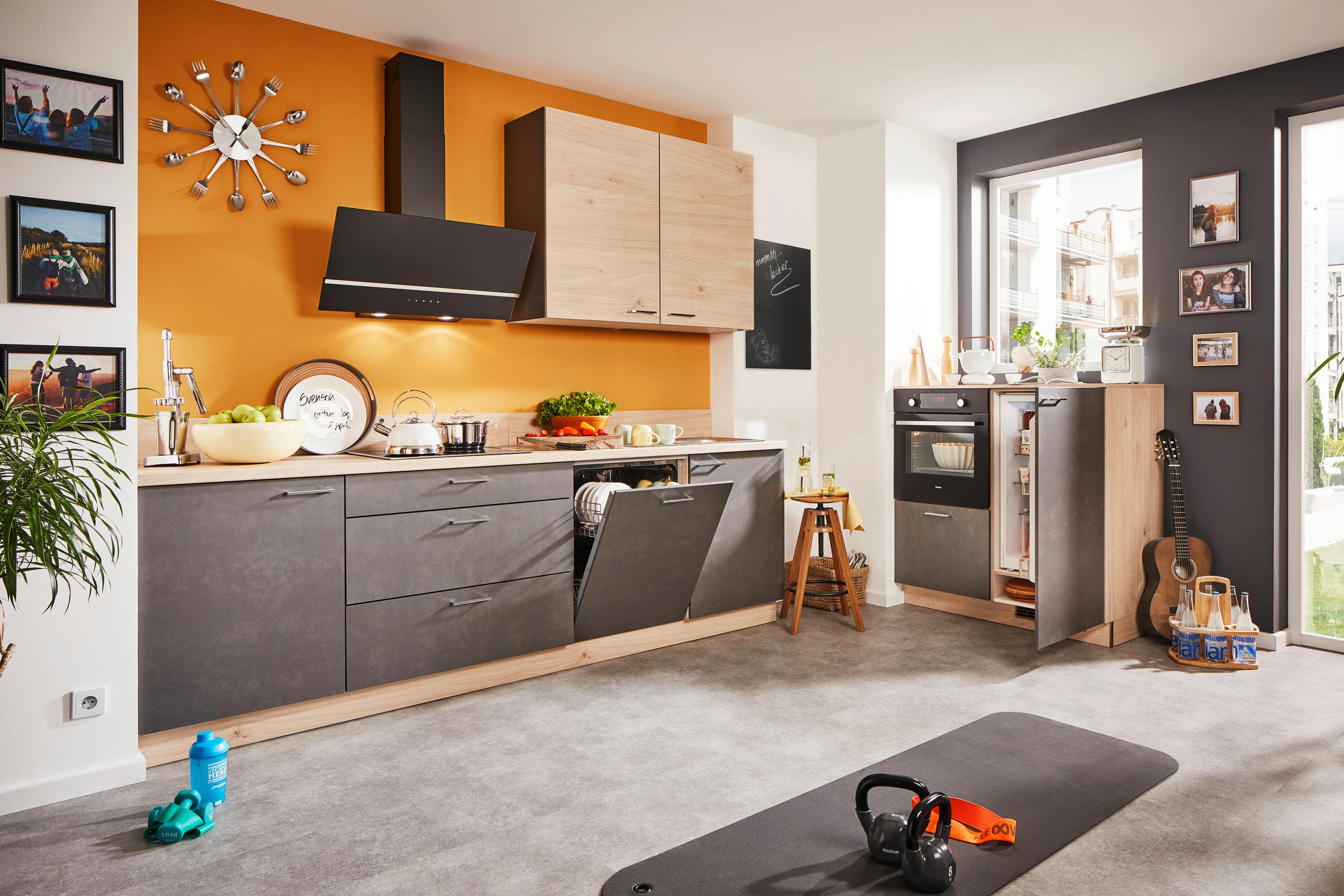 KÜCHENLEERBLOCK  270/120 cm  in Eichefarben, Dunkelgrau  - Edelstahlfarben/Eichefarben, Design, Holzwerkstoff/Metall (270/120cm) - Welnova