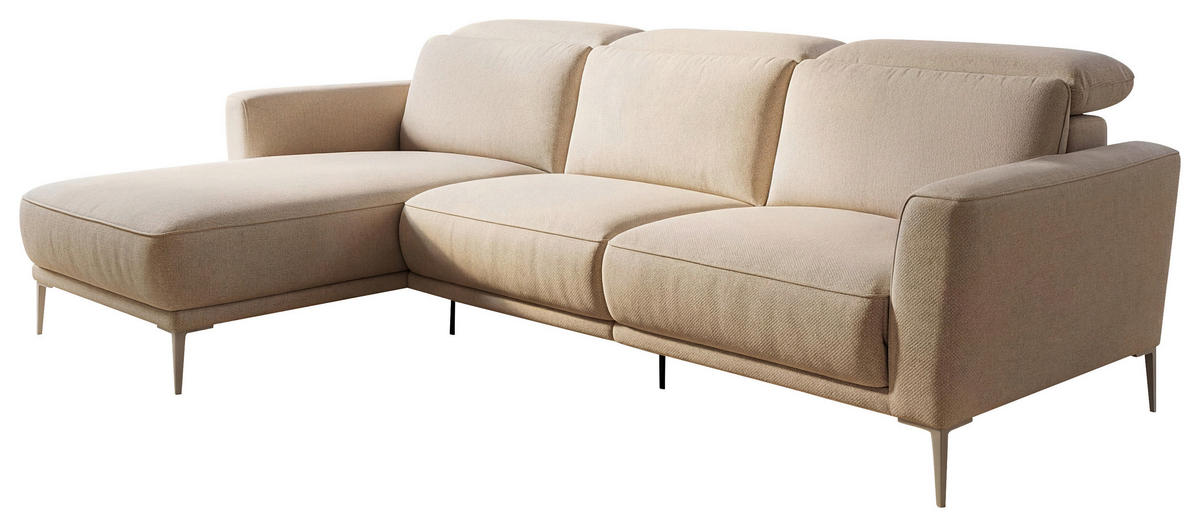ECKSOFA Creme Flachgewebe  - Beige/Creme, Design, Textil/Metall (177/280cm) - Johann Jakob