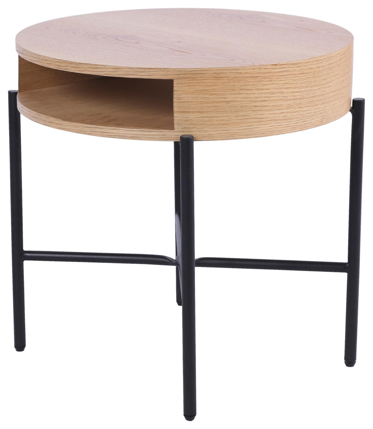 BEISTELLTISCH 54/54/48 cm Eiche furniert Schwarz, Eichefarben rund  - Eichefarben/Schwarz, Natur, Holz/Holzwerkstoff (54/54/48cm) - Stylife