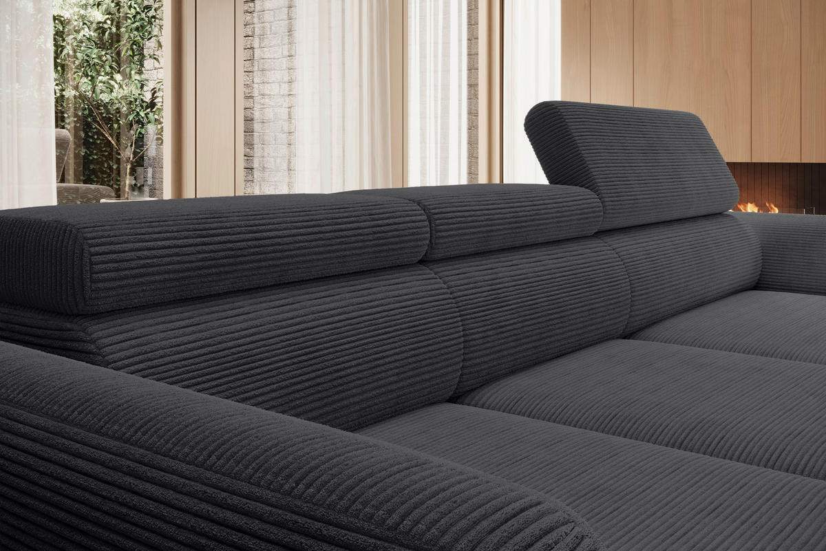 ECKSOFA in Cord Anthrazit  - Anthrazit/Schwarz, Konventionell, Textil/Metall (277/174cm) - Carryhome