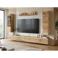 WOHNWAND 5-teilig  Eiche Wotan 300/162/33 cm  LED-Leuchtmittel   - Eiche Wotan/Grau, Basics, Glas/Holzwerkstoff (300/162/33cm) - P & B
