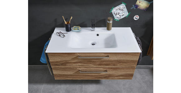BADEZIMMER in 100 cm - Chromfarben/Eichefarben, KONVENTIONELL, Holzwerkstoff/Stein (100cm) - Novel