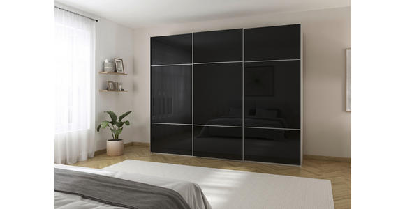 SCHWEBETÜRENSCHRANK 301/223/68 cm 3-türig Schwarz, Champagner  - Champagner/Alufarben, KONVENTIONELL, Glas/Holzwerkstoff (301/223/68cm) - Novel
