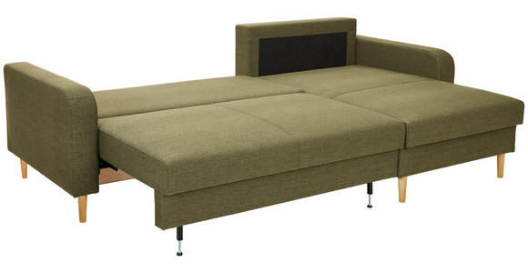 ECKSOFA in Flachgewebe Olivgrün - Eiche Wotan/Olivgrün, KONVENTIONELL, Holz/Textil (255/157cm) - Carryhome