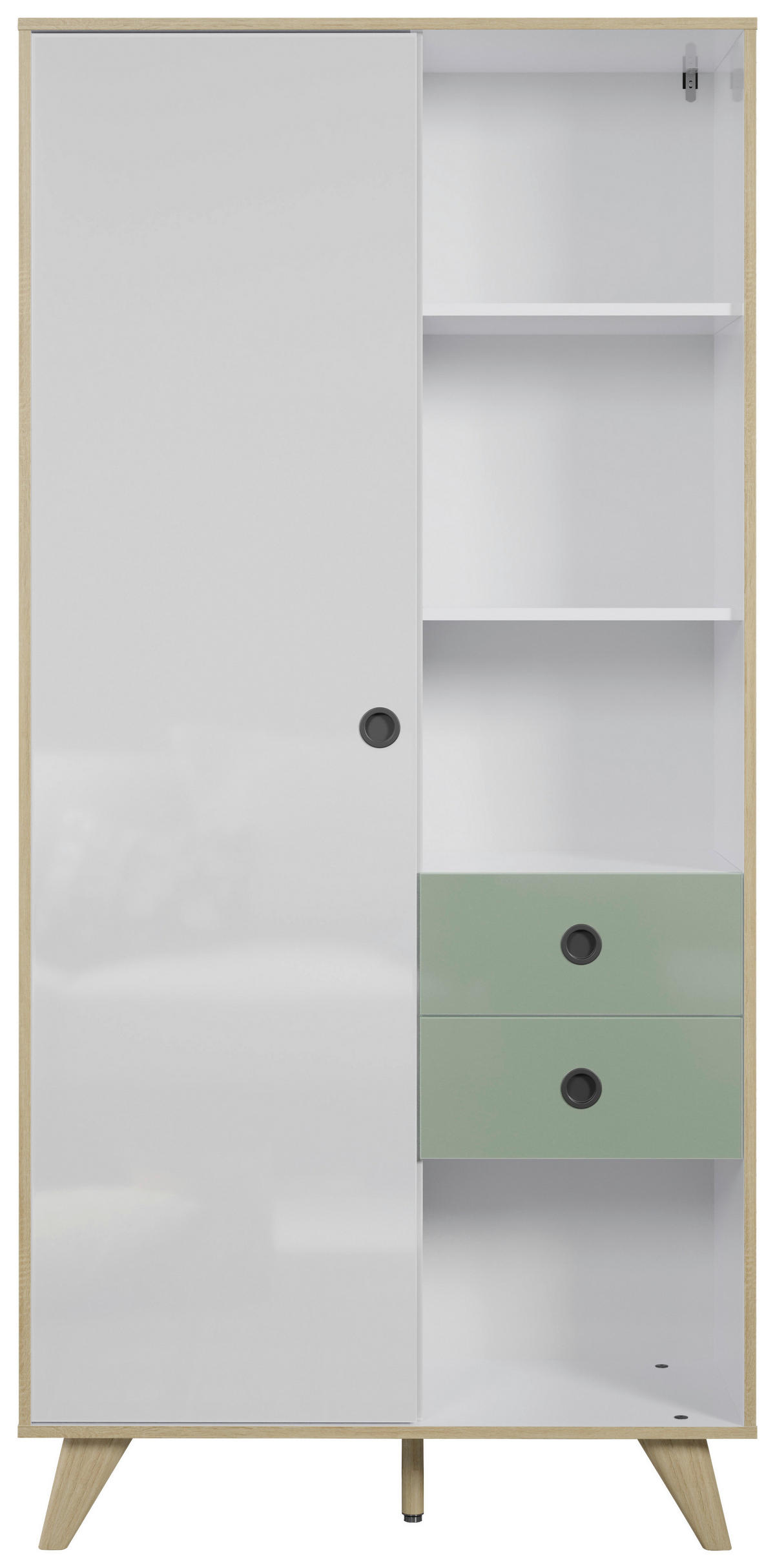 SCHRANK Grün, Eichefarben, Weiß Hochglanz  90/188/40 cm  - Eichefarben/Weiß Hochglanz, MODERN, Holzwerkstoff/Kunststoff (90/188/40cm) - Boxxx